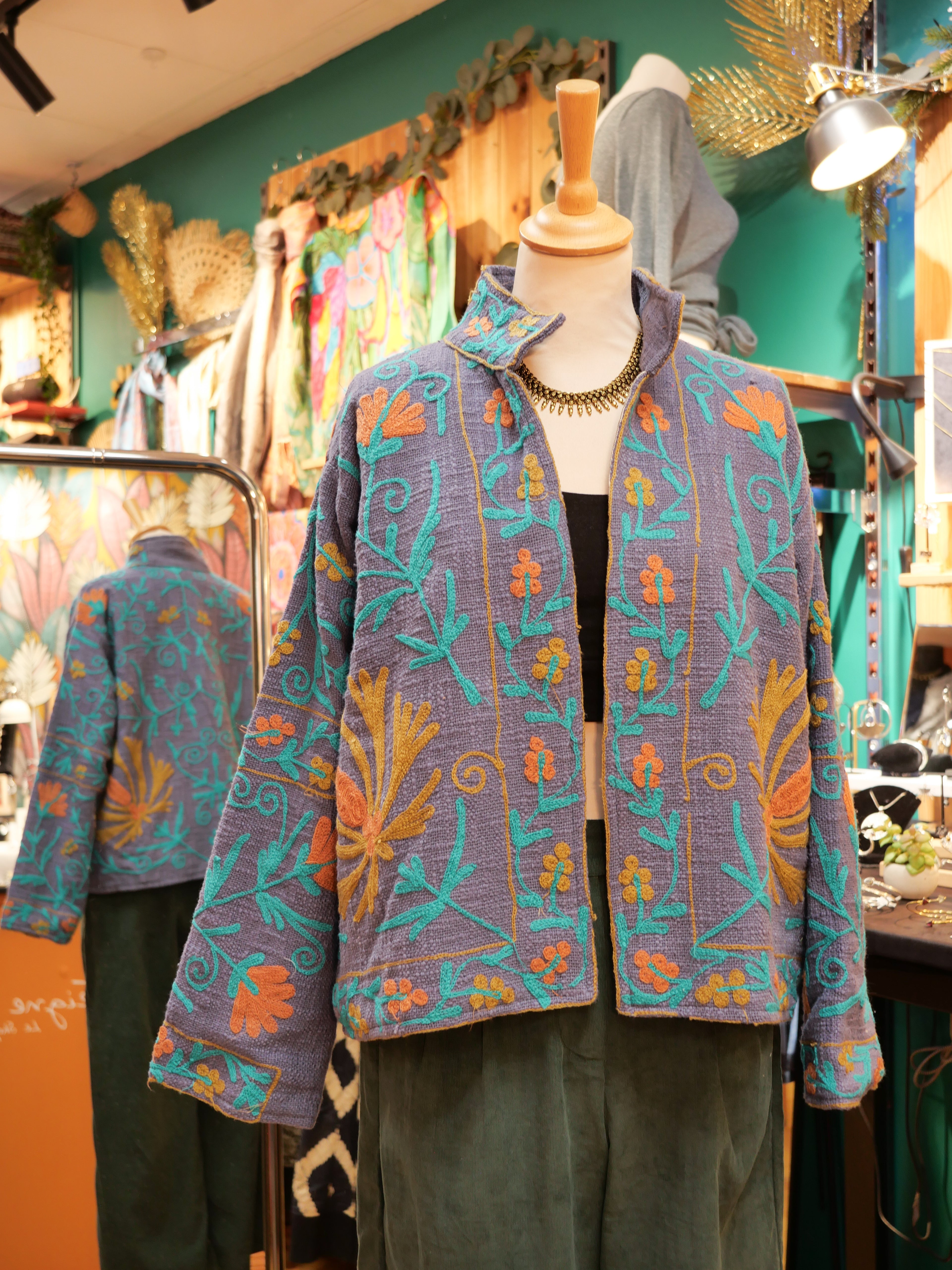 La Veste brodée NÉRU - Ciel